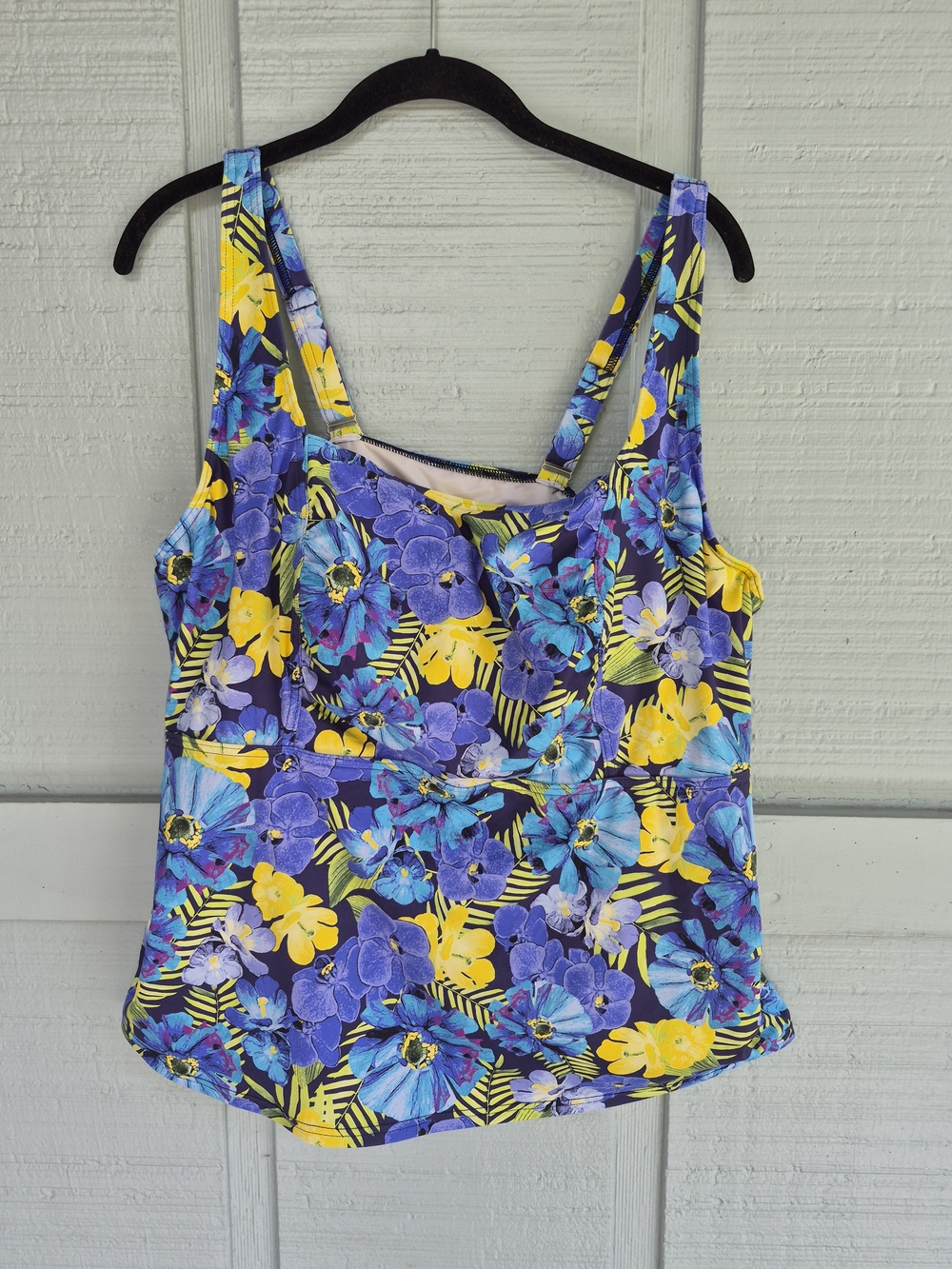 Lands' End Floral Swim Tankini Top - Blue & Yellow 20W Bathing Suit T op